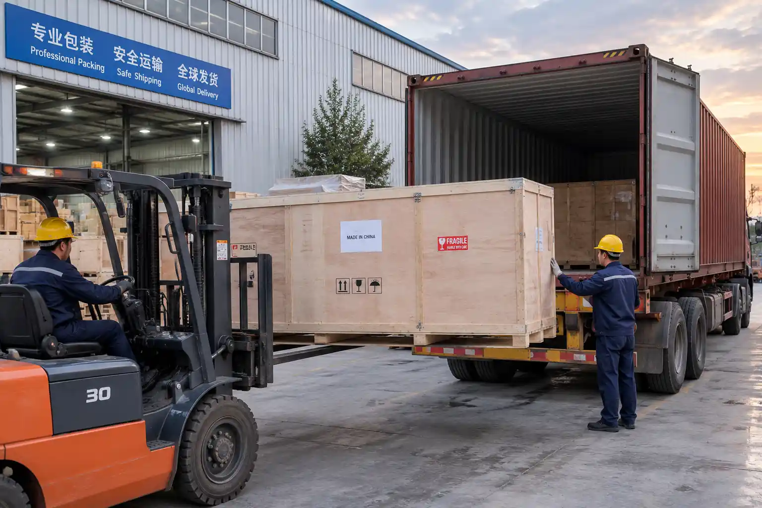 Loading custom scale model packages for global shipment from our factory