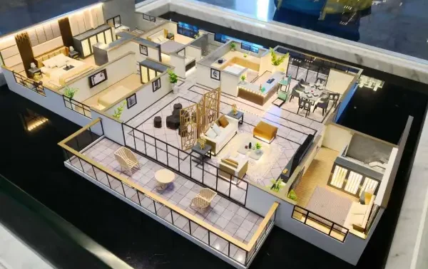 Architectural scale models, interior cutaway architectural scale model revealing building interior layout for client project display