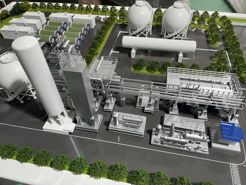 Custom oil refinery petrochemical scale models with storage tanks and process equipment