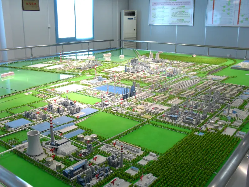 Petrochemical integrated industrial park scale model with full plant layout